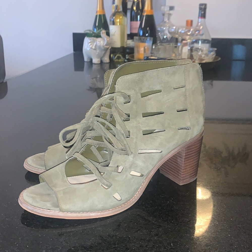 Green suede lace up heels
